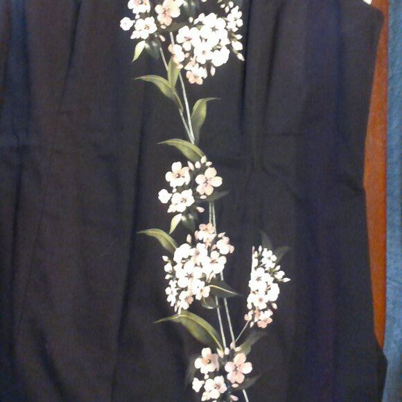 CAROLINA HERERRA Cotton sheath dress. Black w/hand-painted floral design. Sz 14 - Picture 8 of 10